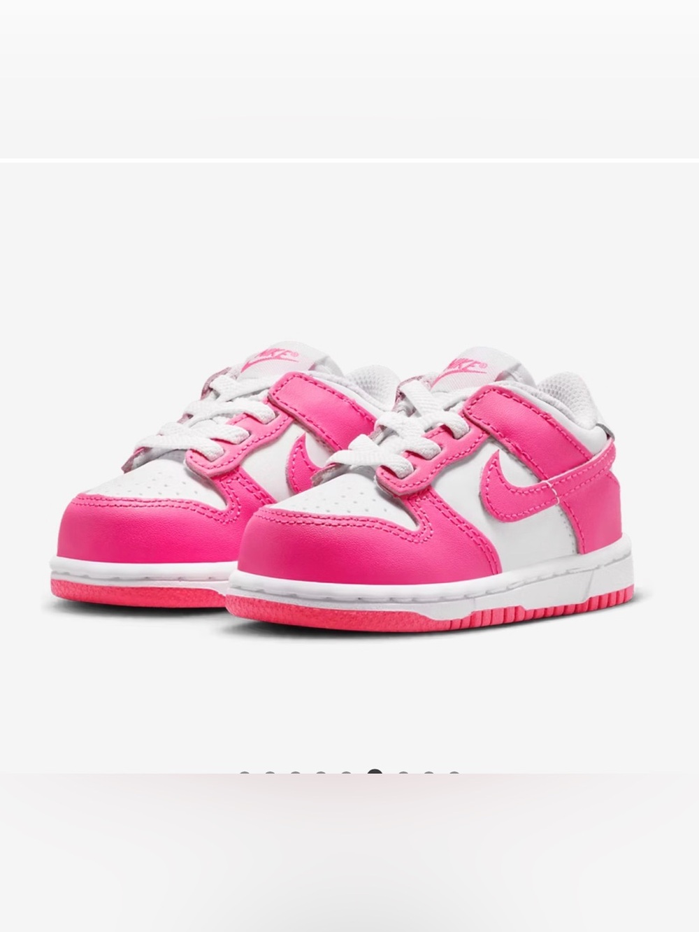 Nike Kids Pink and White Low-Top Sneakers with Hook-and-Loop Strap